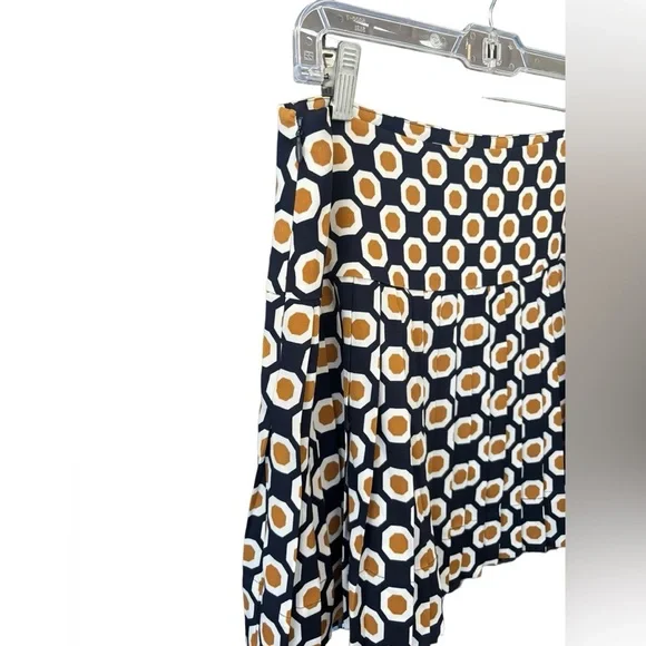 Theory Sylvian Geometric True Navy Pleated A lined Skirt Size 8 Silk - Picture 4 of 13